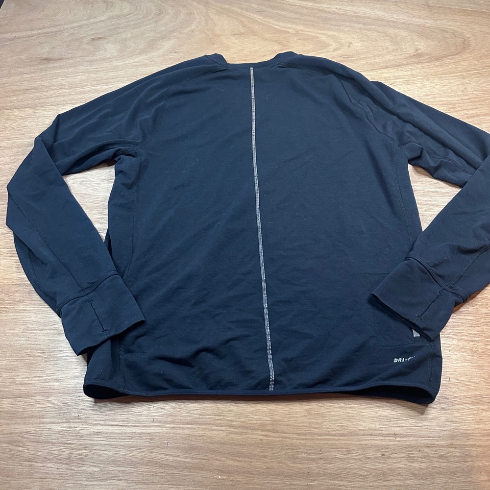 Nike Dri-FIT Running Pullover Mens L Black Long Sleeve Thumbholes Zip Pocket